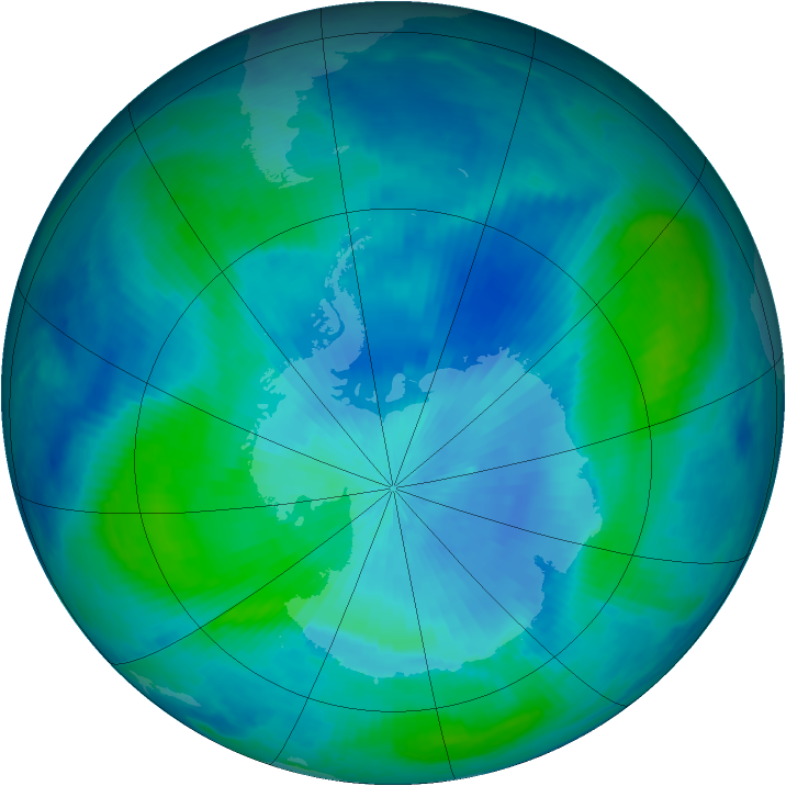 Antarctic ozone map for 04 March 1999